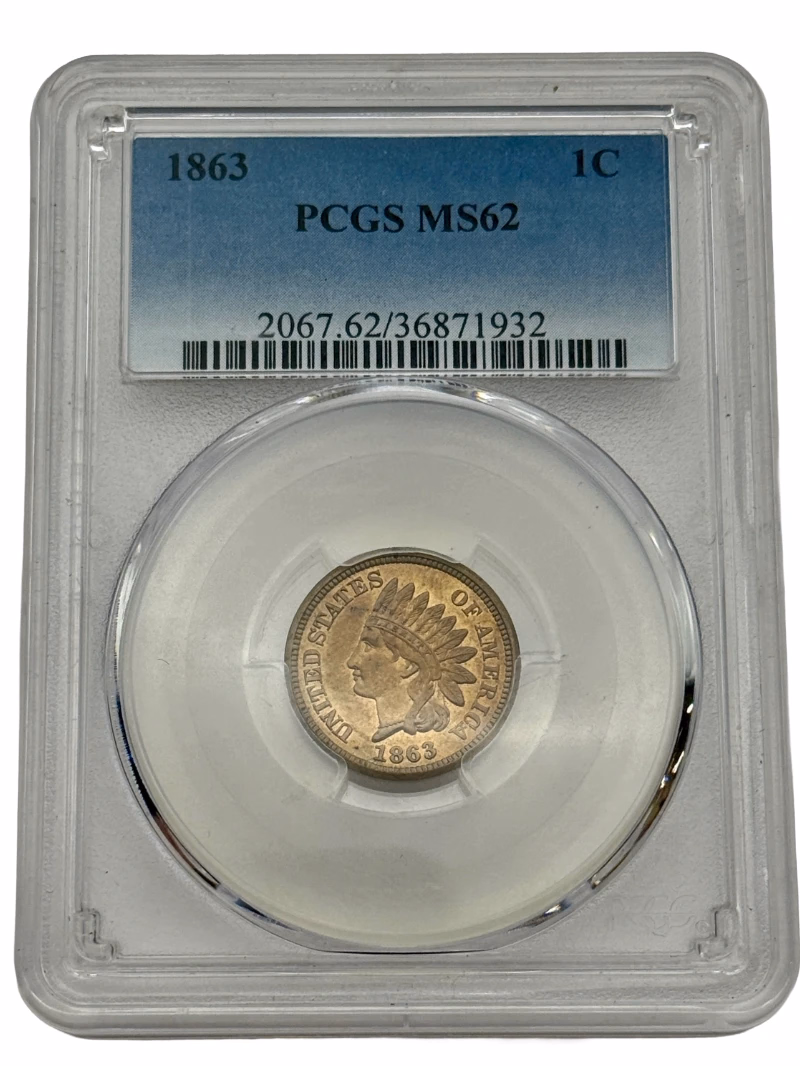 1863 Indian Head Cent 1c PCGS MS62, early U.S. coin with nice original luster.