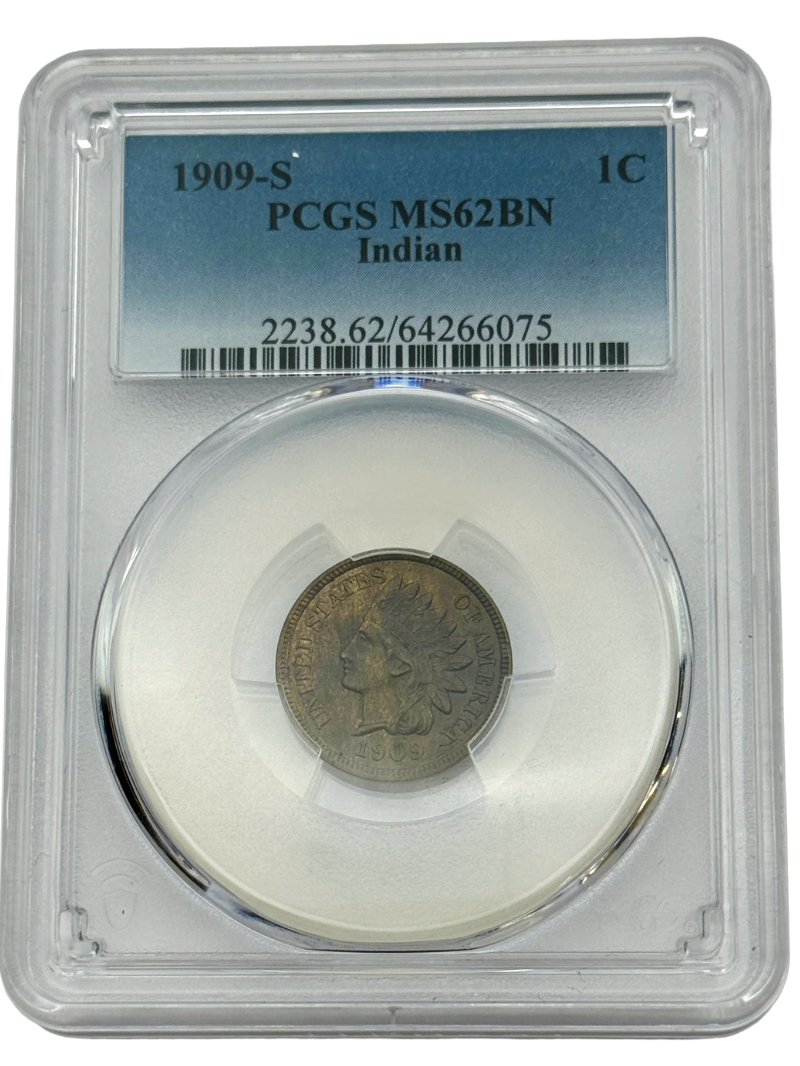 1909-S Indian Head Cent PCGS MS62 BN, key-date San Francisco penny.