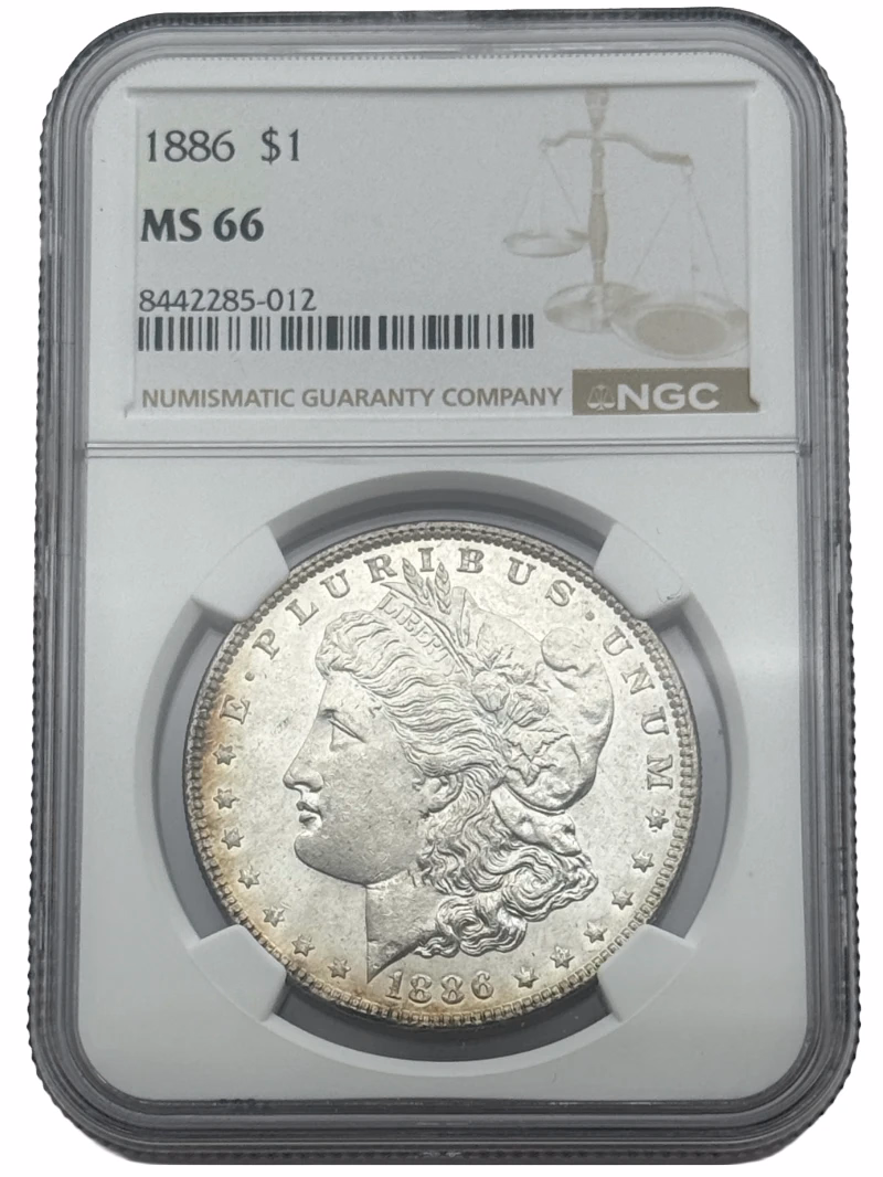 1886 Morgan Silver Dollar $1 NGC MS66, gem Mint State coin with nice luster.