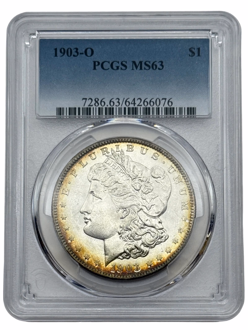 1903-O Morgan Dollar $1 PCGS MS63, New Orleans Mint, semi-key date U.S. silver coin.